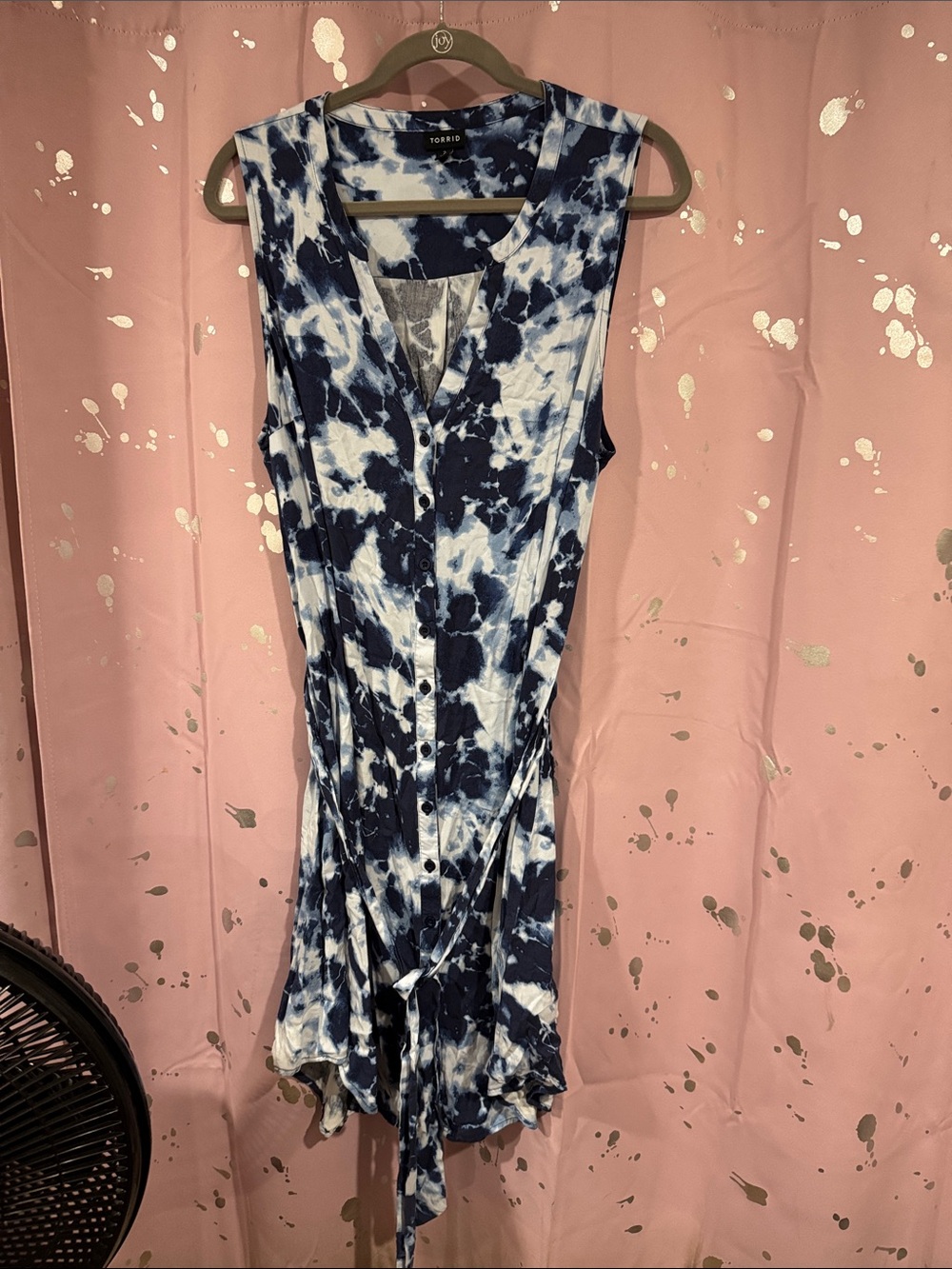torrid Navy & White Tie-Dye Button-Front Mini Dress